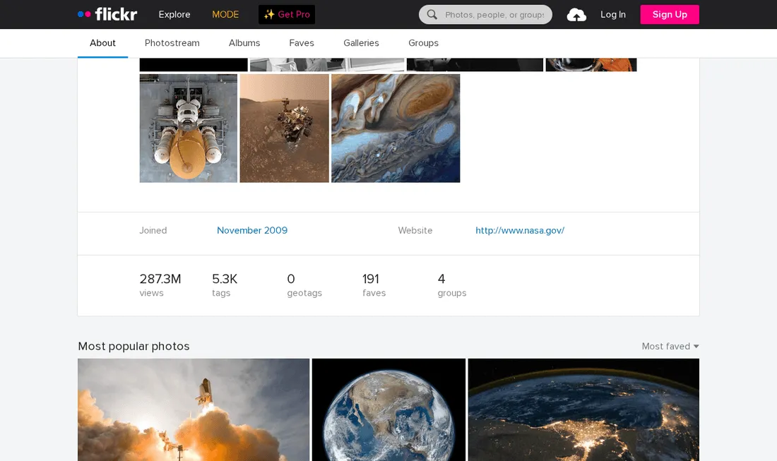 Flickr public profile showing a dedicated website field link