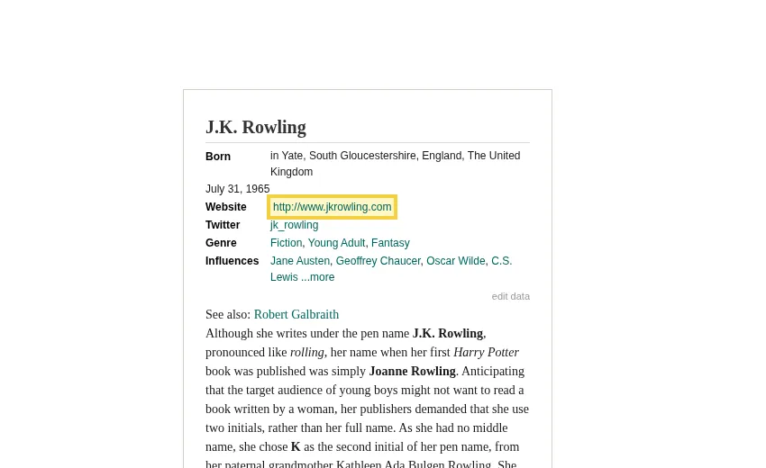 Goodreads author profile showing a direct author website link
