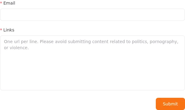 GPTs Hunter submit form showing email and GPT links fields