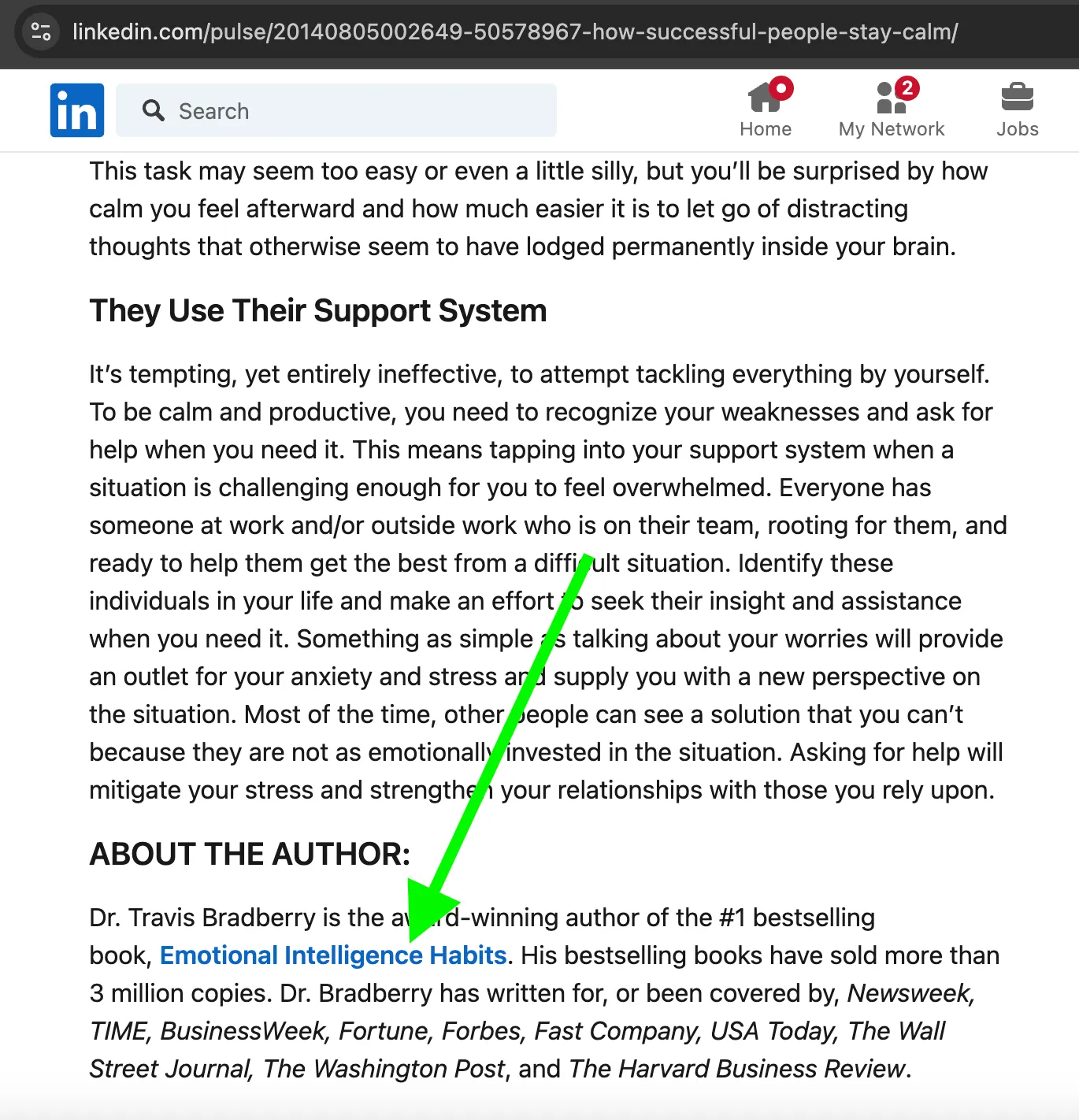 LinkedIn Pulse article showing backlink in author bio