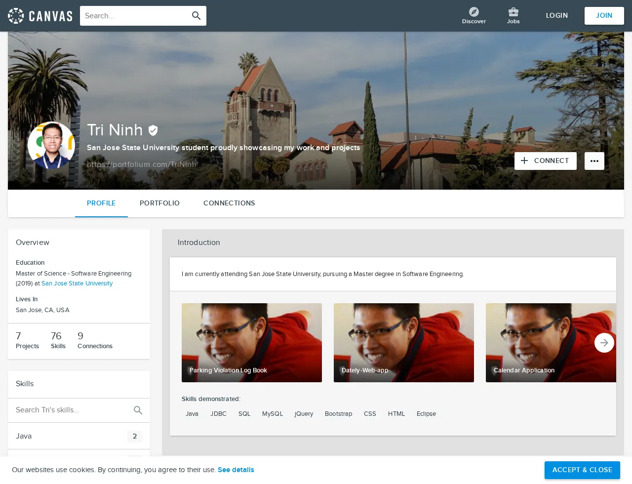 Portfolium project entry showing a visible GitHub Repository backlink