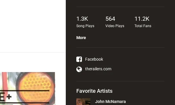 ReverbNation artist profile sidebar showing an external website link