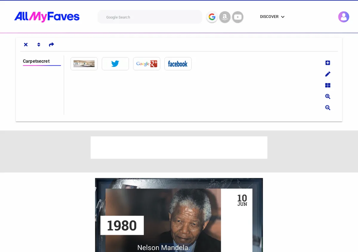 AllMyFaves public profile showing user-added favorite tiles