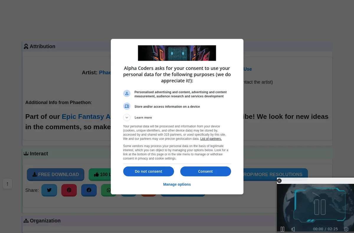 Alpha Coders public media page showing an additional-info external link