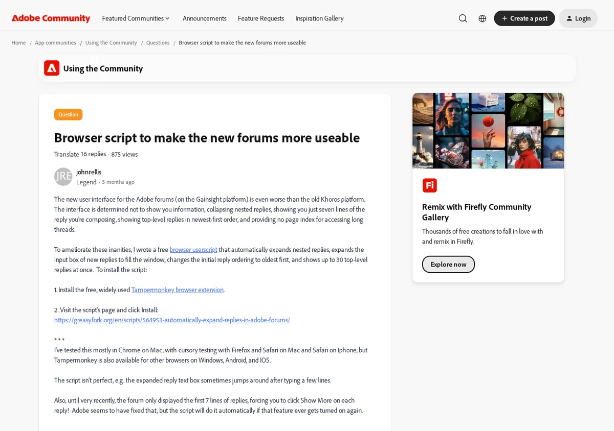 Adobe Community thread showing a user-added external resource link