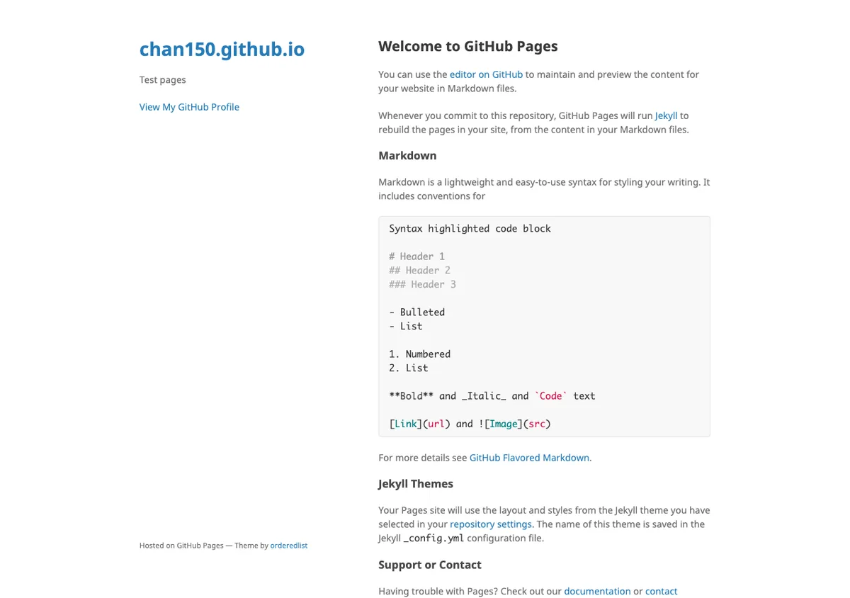 GitHub Pages site showing rendered external links in published page content