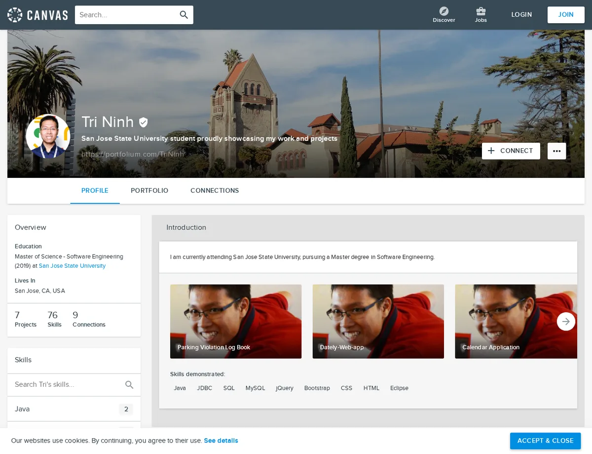 Portfolium project entry showing a visible GitHub Repository backlink