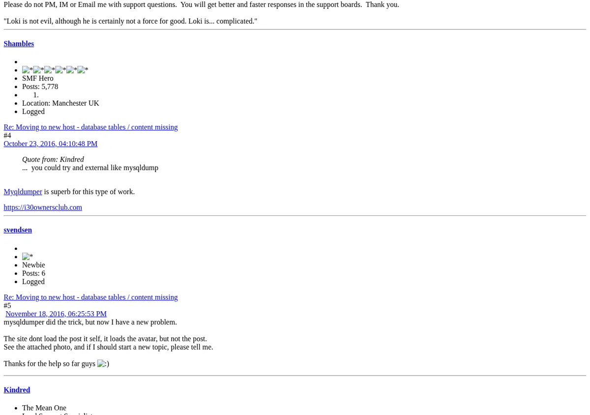 Archived Simple Machines support topic showing a public external link without a nofollow token