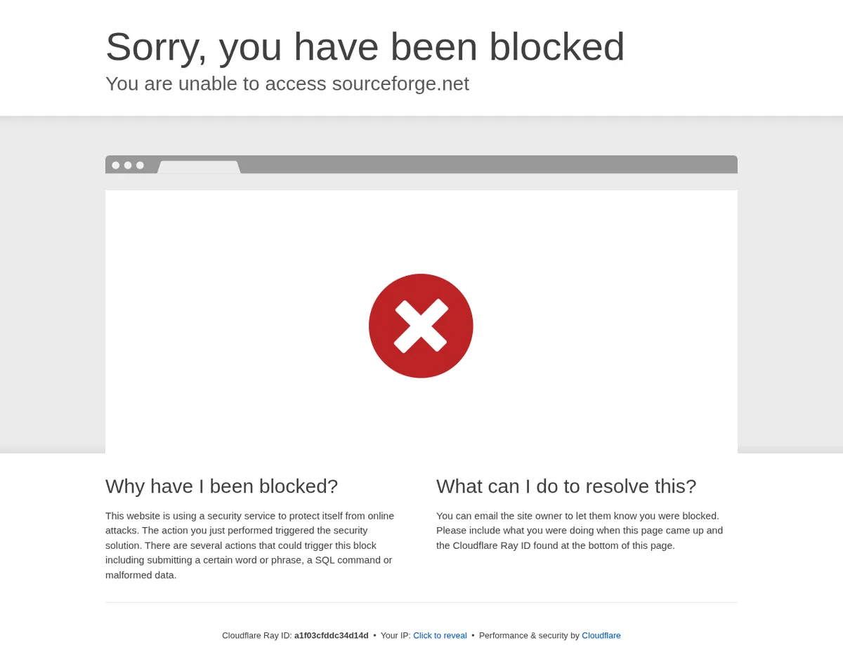 SourceForge project page showing the external project website button