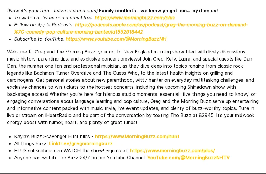 Spreaker episode description showing direct external links for the podcast and related listener resources