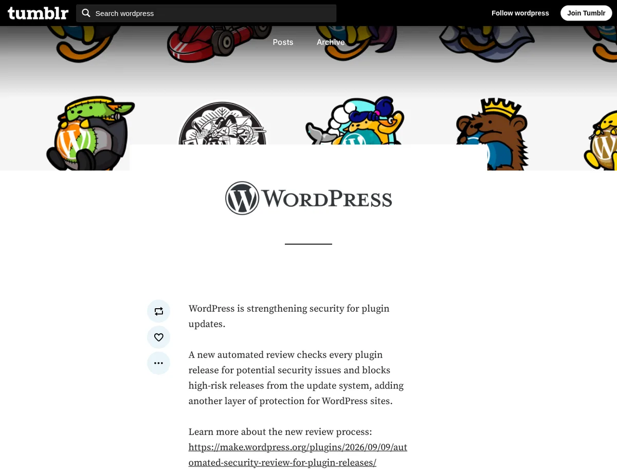Public Tumblr post showing a direct external WordPress link