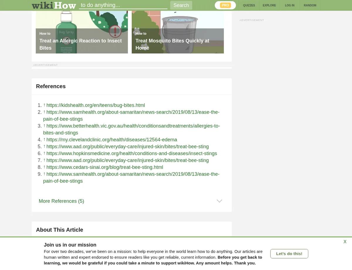 wikiHow References section showing external source links on a public article